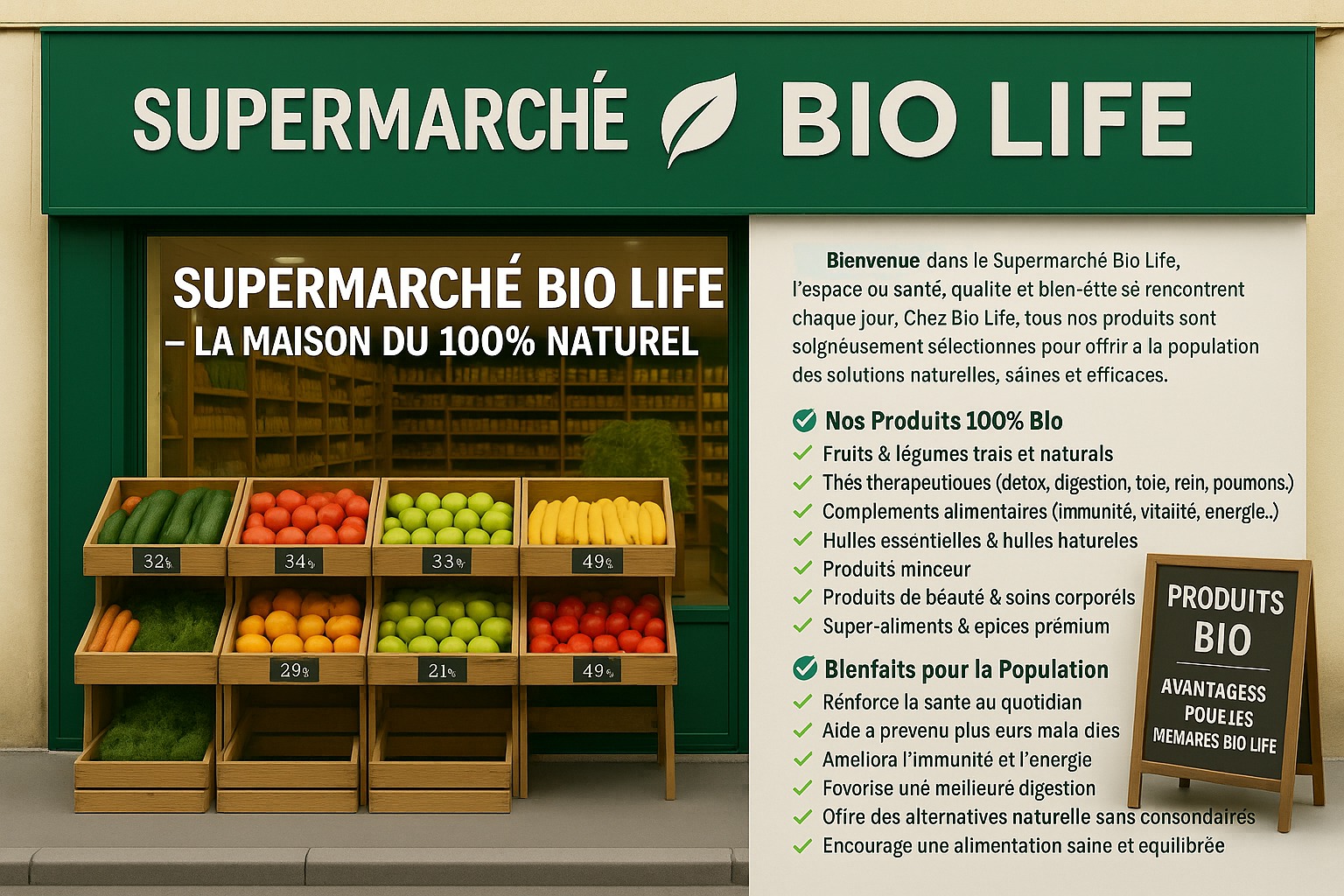 Supermarché Bio Life - Fruits et légumes bio